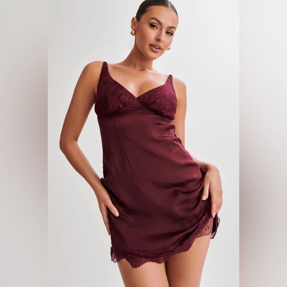 Meshki Burgundy Lace Trim Dress